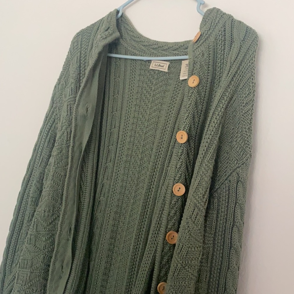 LL Bean sage green knit cardigan sweater